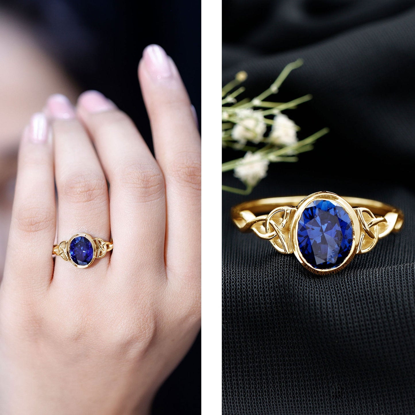 Certified 4 Carat Oval Lab Grown Blue Sapphire Bezel Set Engagement Ring