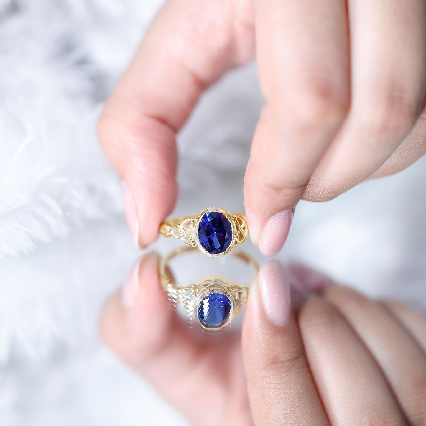 Certified 4 Carat Oval Lab Grown Blue Sapphire Bezel Set Engagement Ring