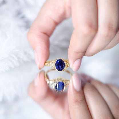 Certified 4 Carat Oval Lab Grown Blue Sapphire Bezel Set Engagement Ring