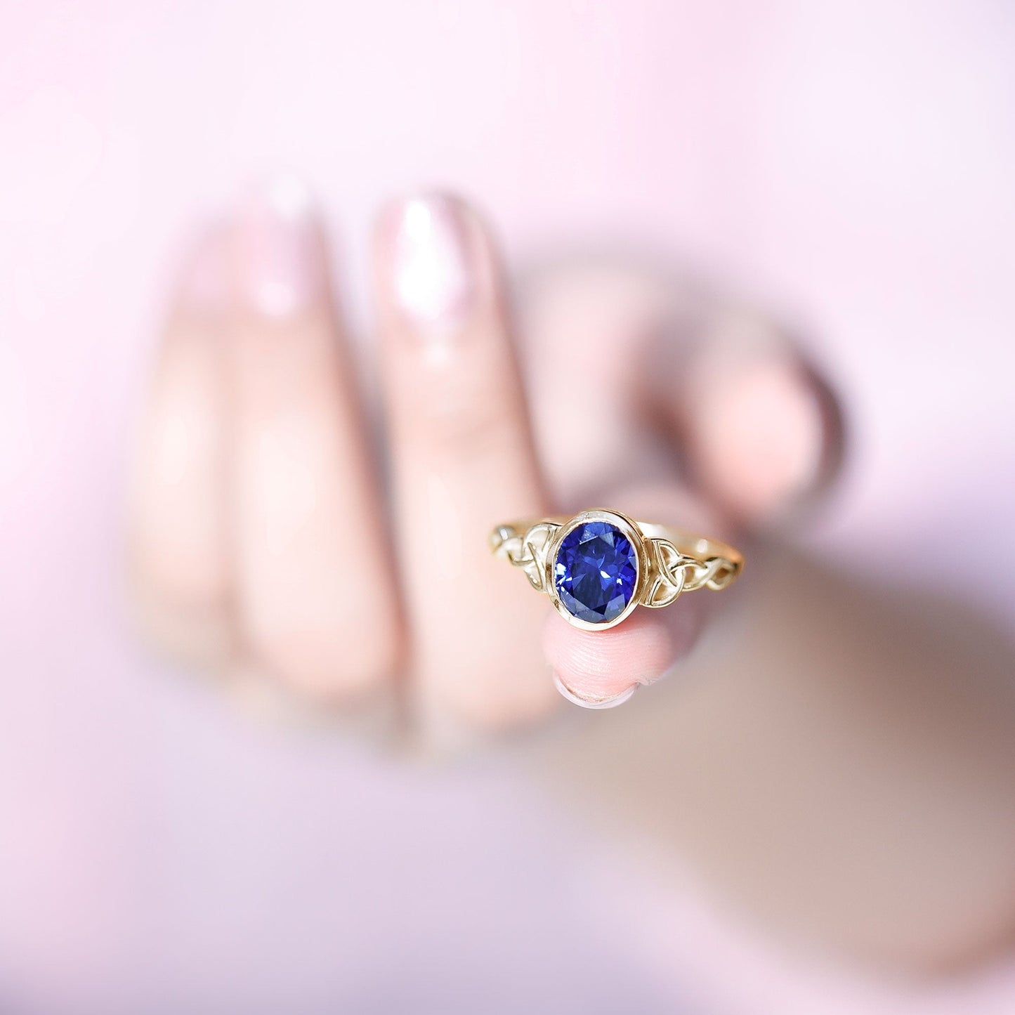 Certified 4 Carat Oval Lab Grown Blue Sapphire Bezel Set Engagement Ring