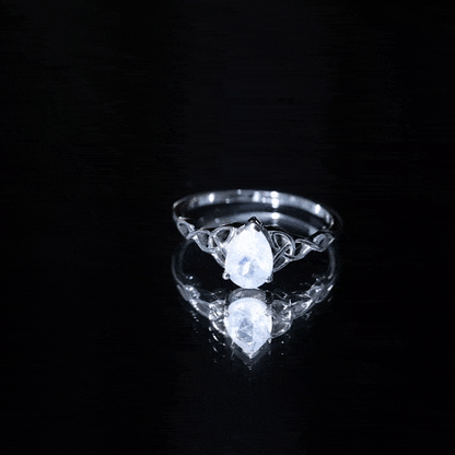 Pear Shaped Moonstone Solitaire Engagement Ring with Celtic Band