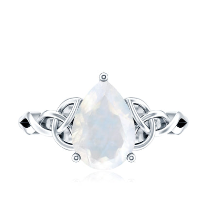 Pear Shaped Moonstone Solitaire Engagement Ring with Celtic Band