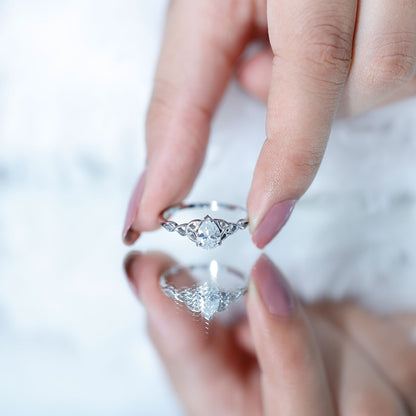 Pear Cut 0.79 Carat Moissanite Celtic Engagement Ring