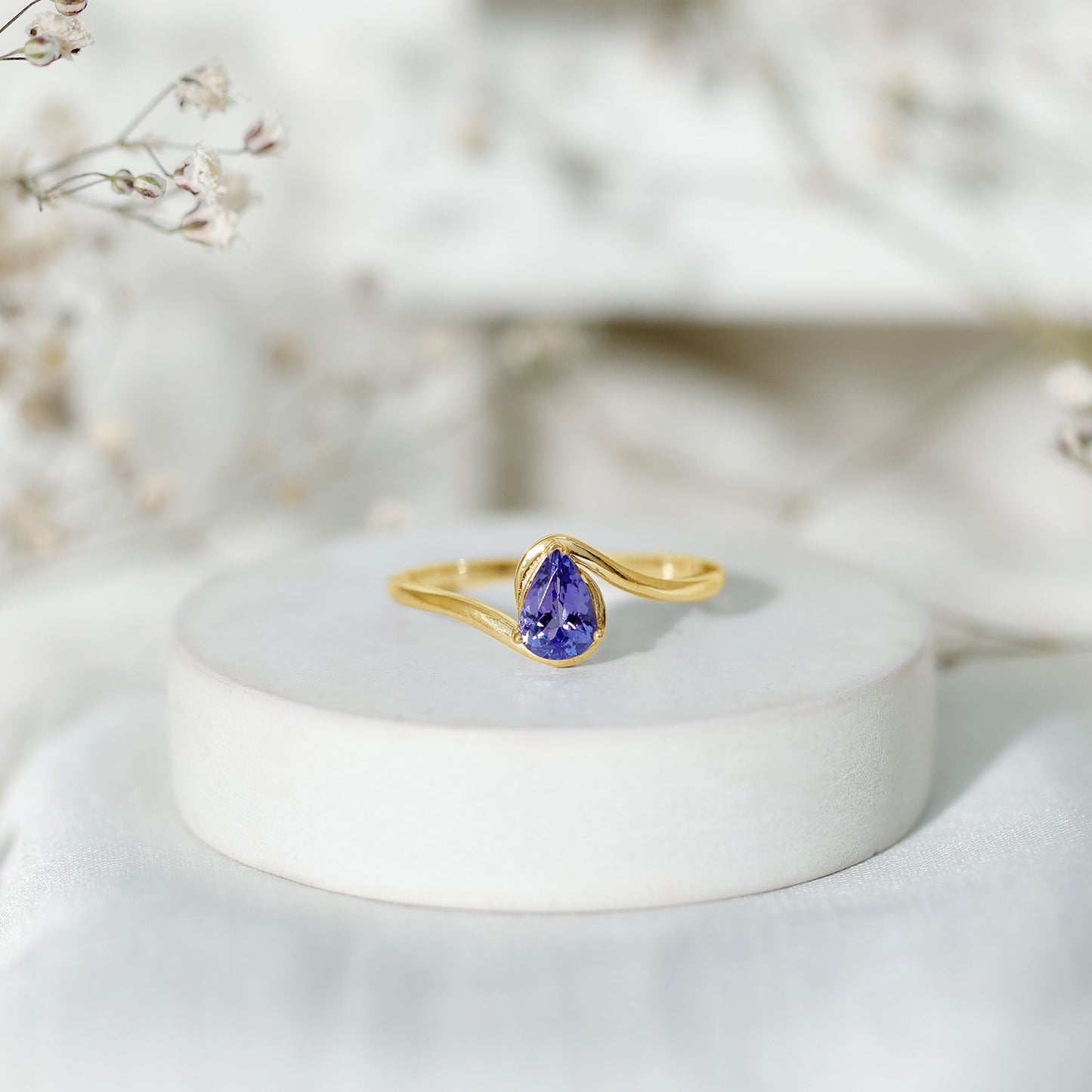 Natural Tanzanite Solitaire Engagement Ring with Bypass Shank