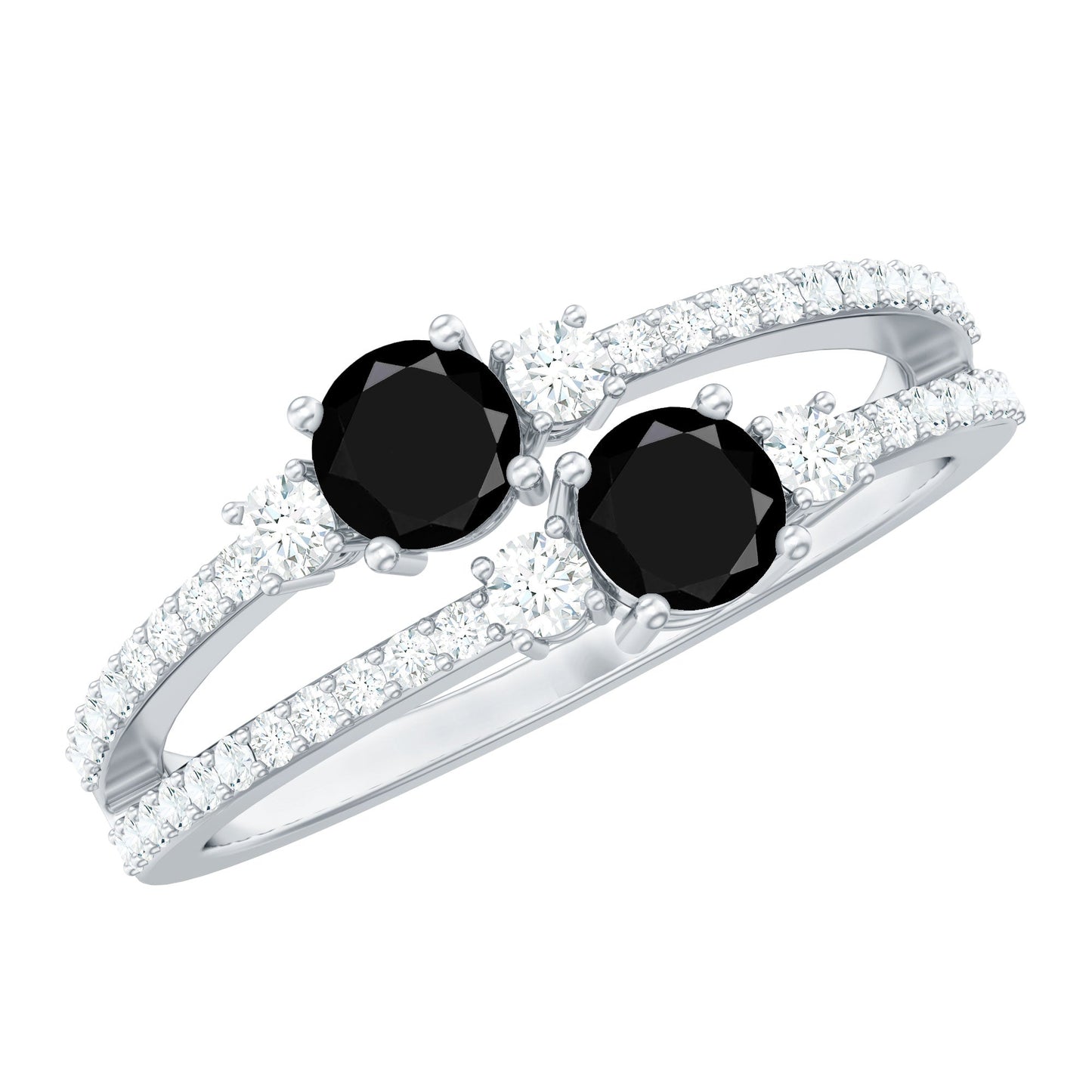Genuine Black Onyx Two Stone Promise Ring with Diamond
