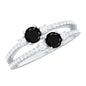 Genuine Black Onyx Two Stone Promise Ring with Diamond