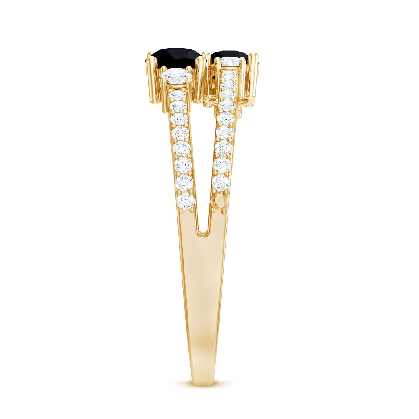 Genuine Black Onyx Two Stone Promise Ring with Diamond