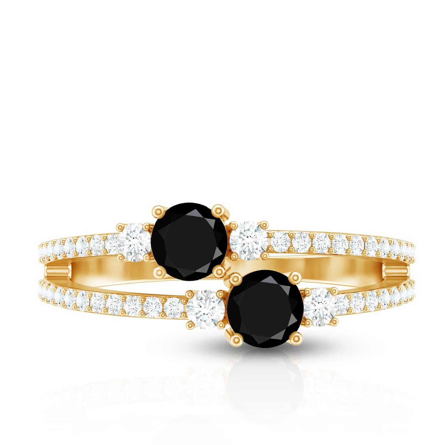 Genuine Black Onyx Two Stone Promise Ring with Diamond