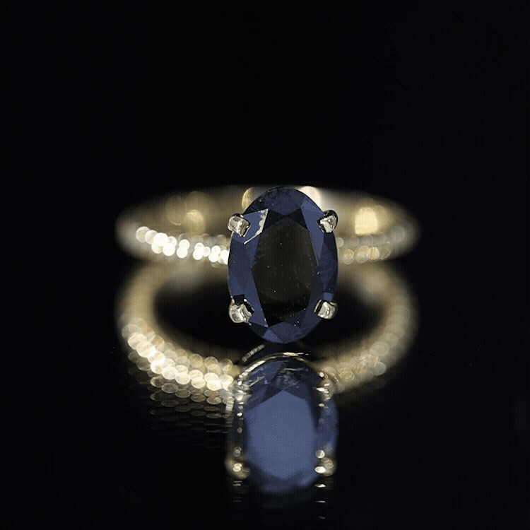 4.2 Carat Oval Lab Grown Black Diamond Solitaire Engagement Ring with Surprise White Diamond