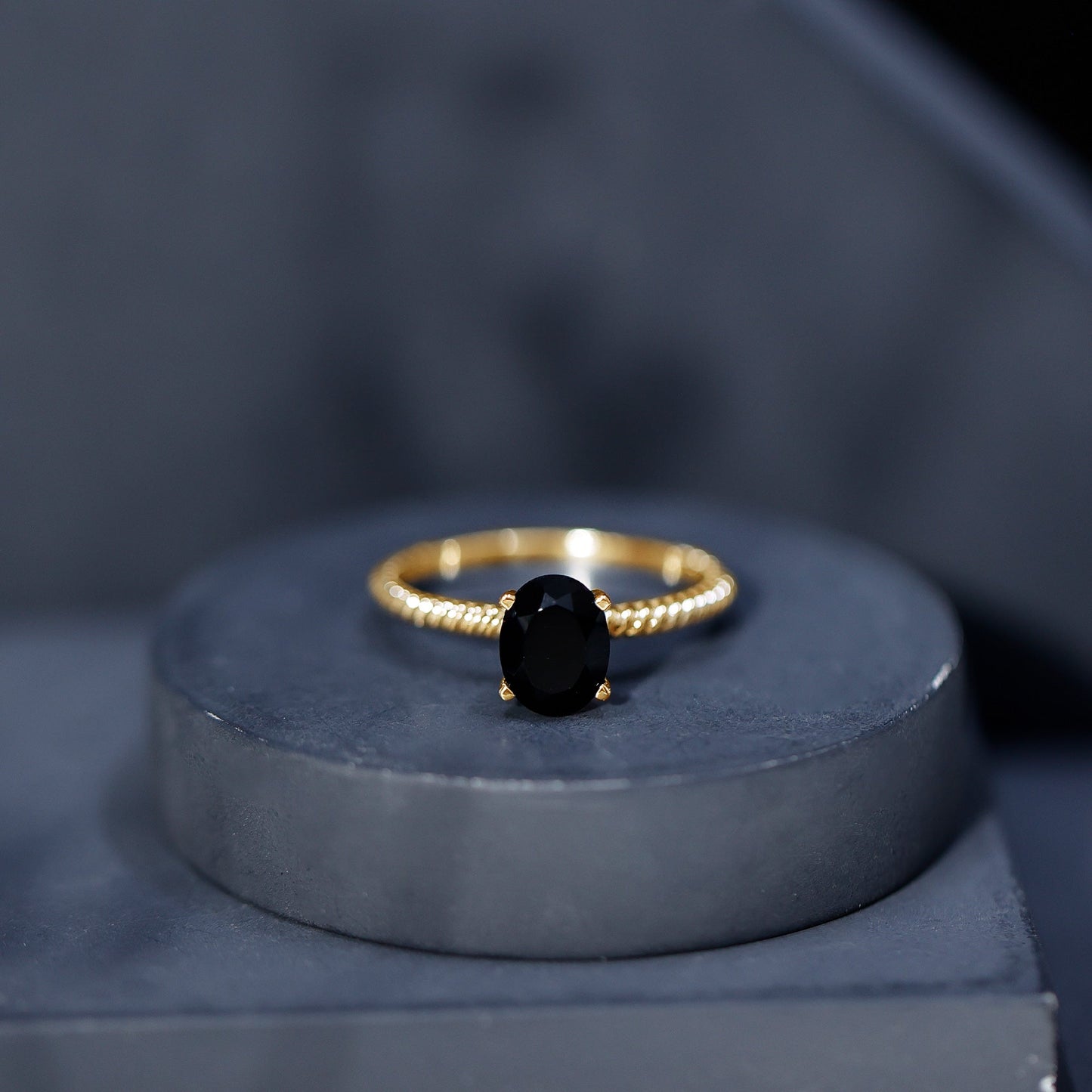 1.7 Carat Oval Cut Black Onyx Solitaire Engagement Ring with Diamond