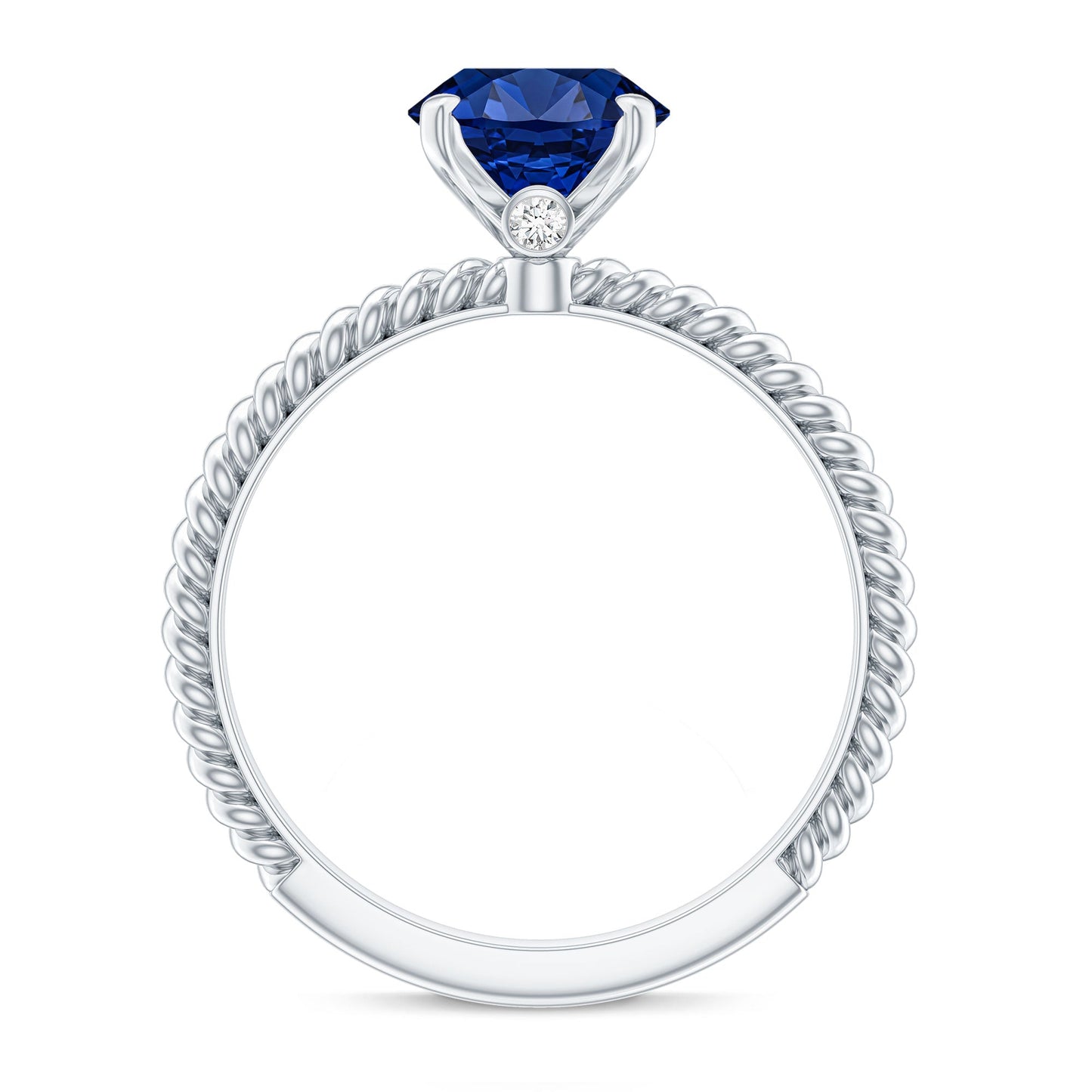 Certified 4 Carat Lab Grown Blue Sapphire Engagement Ring with Surprise Diamond