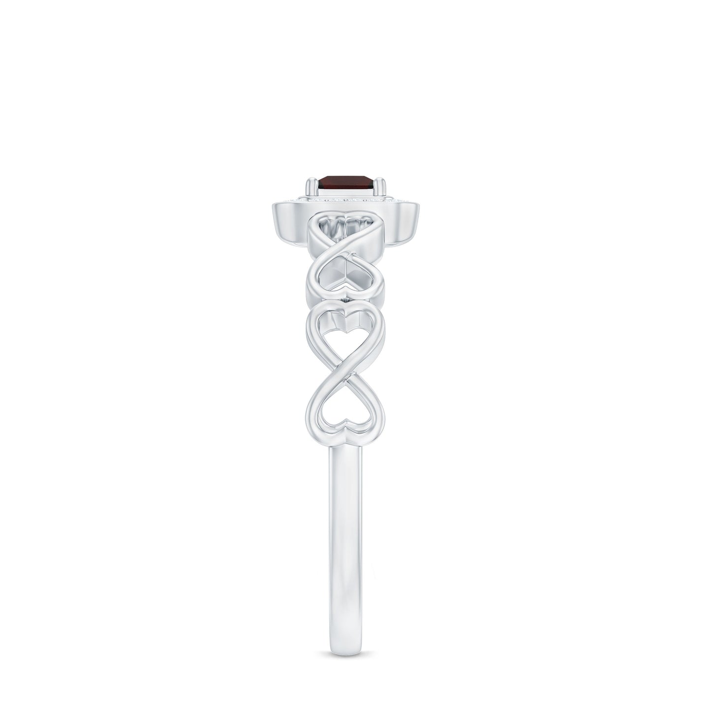 Real Princess Cut Garnet Diamond Engagement Ring with Infinity Heart Shank
