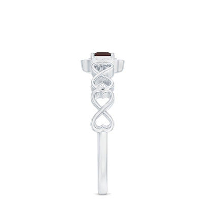 Real Princess Cut Garnet Diamond Engagement Ring with Infinity Heart Shank