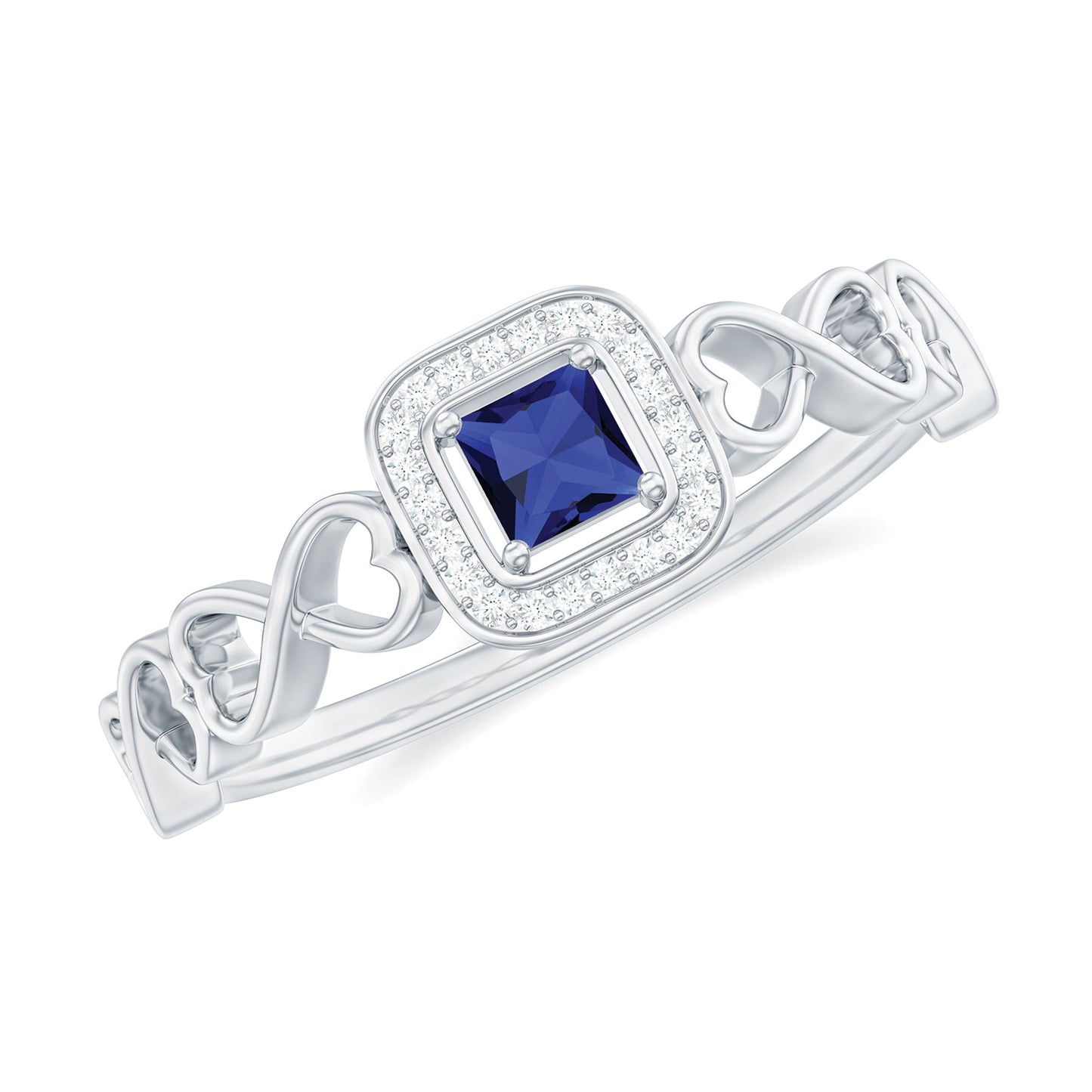 Certified Lab Blue Sapphire Diamond Promise Ring with Infinity Heart Shank
