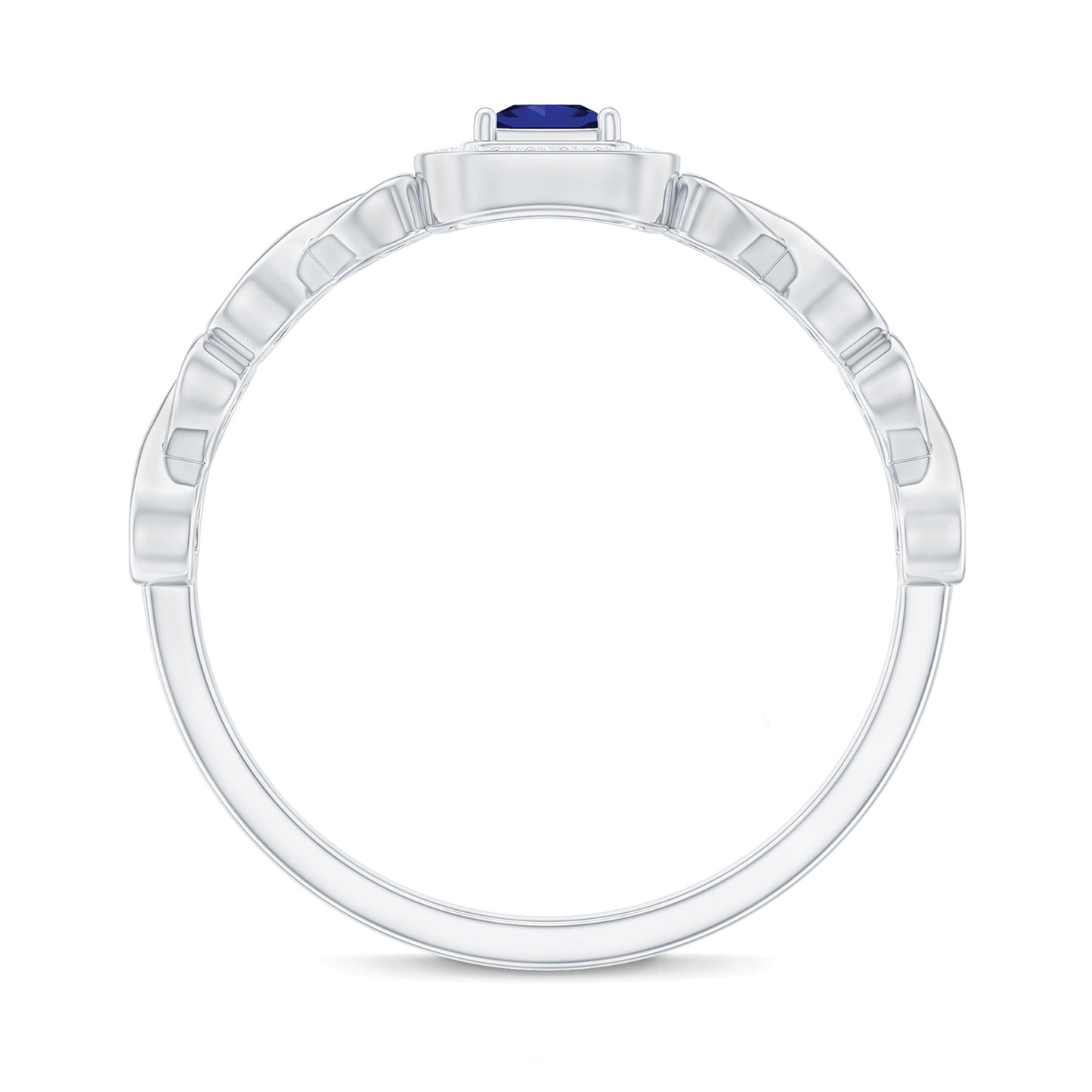 Certified Lab Blue Sapphire Diamond Promise Ring with Infinity Heart Shank