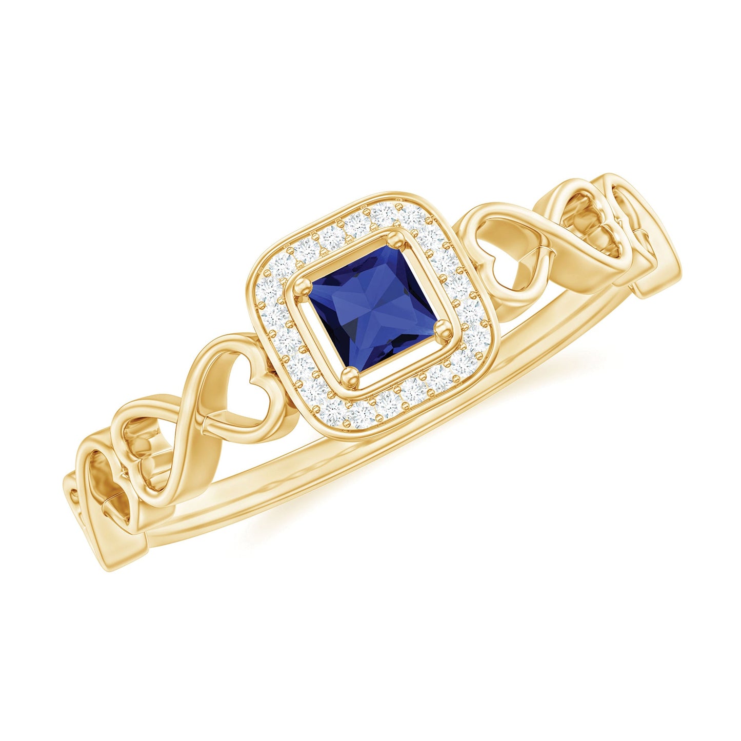 Certified Lab Blue Sapphire Diamond Promise Ring with Infinity Heart Shank