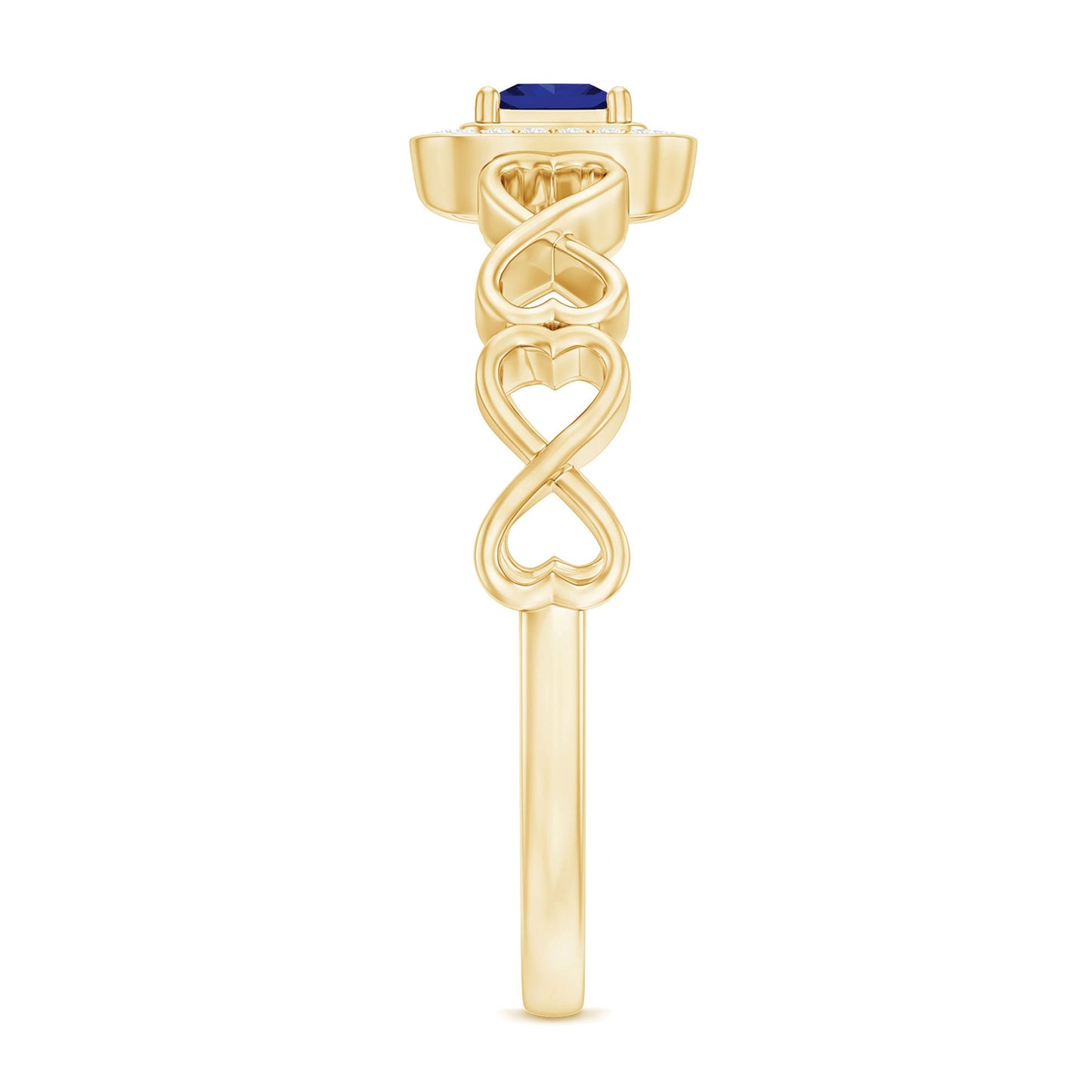 Certified Lab Blue Sapphire Diamond Promise Ring with Infinity Heart Shank