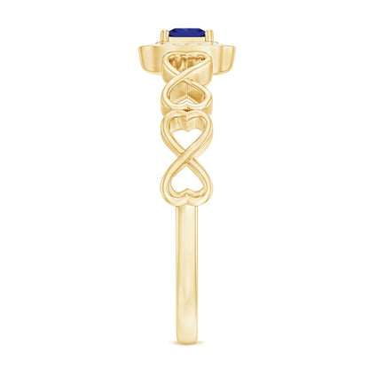 Certified Lab Blue Sapphire Diamond Promise Ring with Infinity Heart Shank