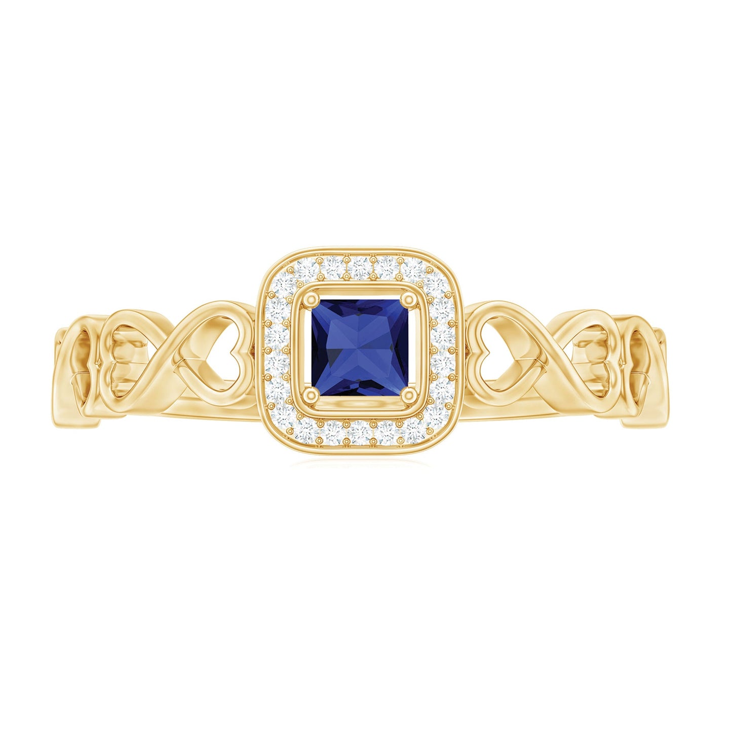 Certified Lab Blue Sapphire Diamond Promise Ring with Infinity Heart Shank