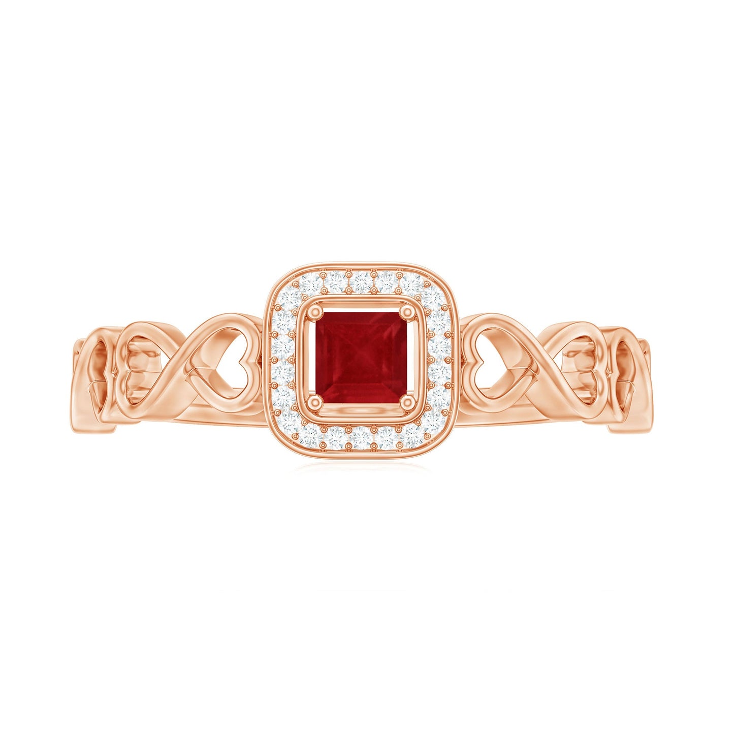 Natural Princess Cut Ruby Diamond Promise Ring with Infinity Shank