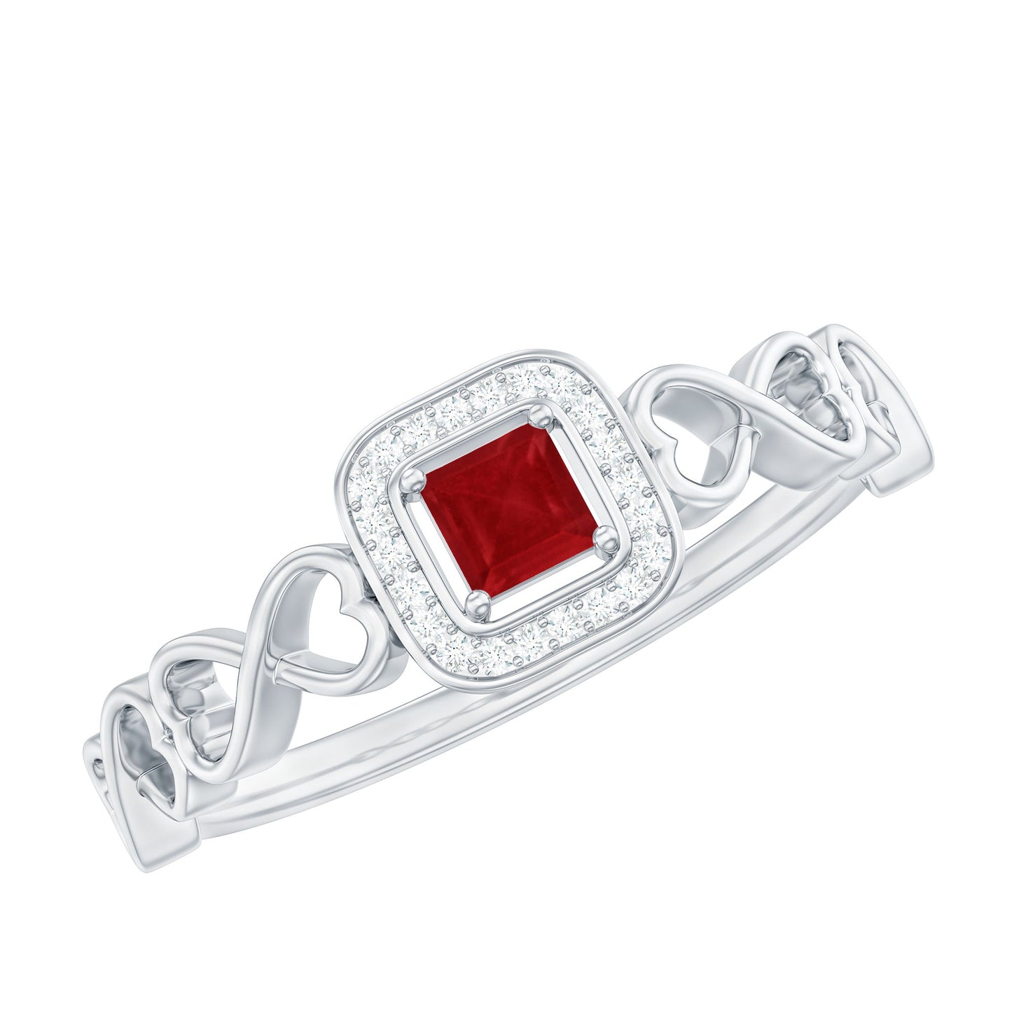 Natural Princess Cut Ruby Diamond Promise Ring with Infinity Shank
