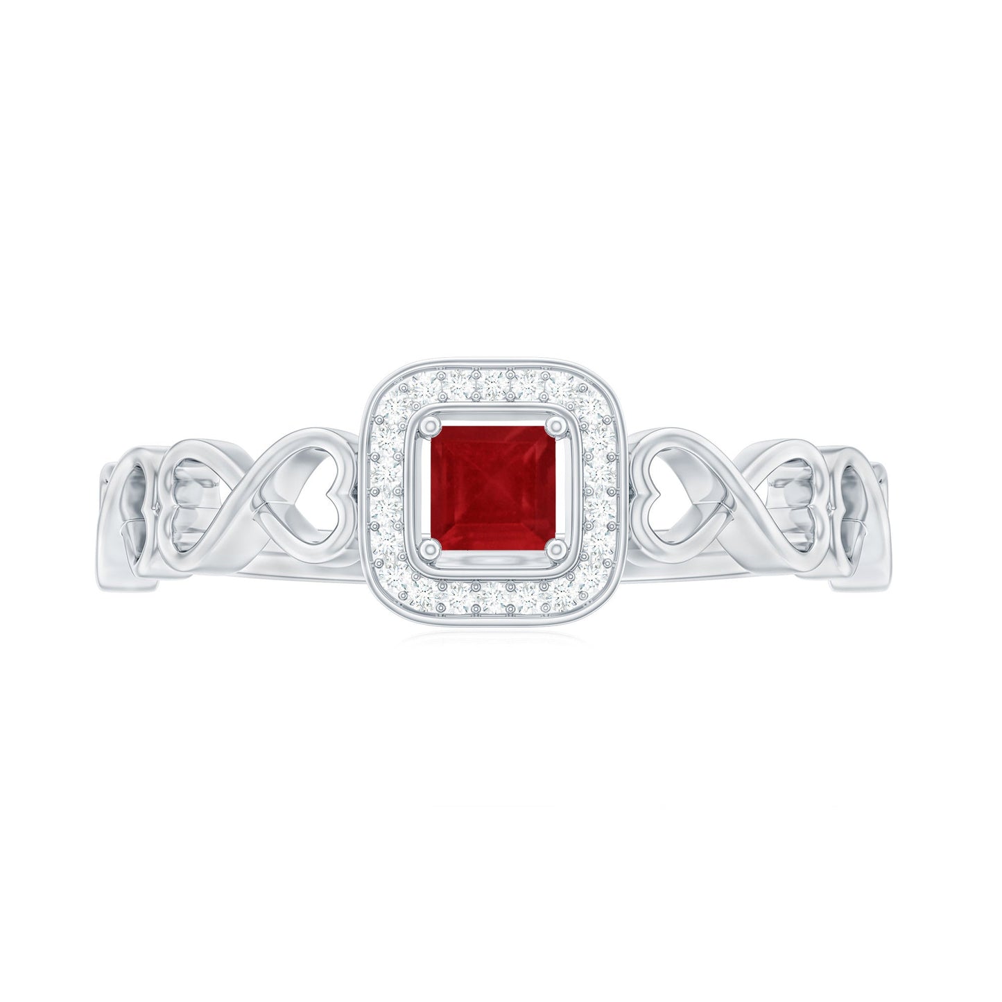 Natural Princess Cut Ruby Diamond Promise Ring with Infinity Shank