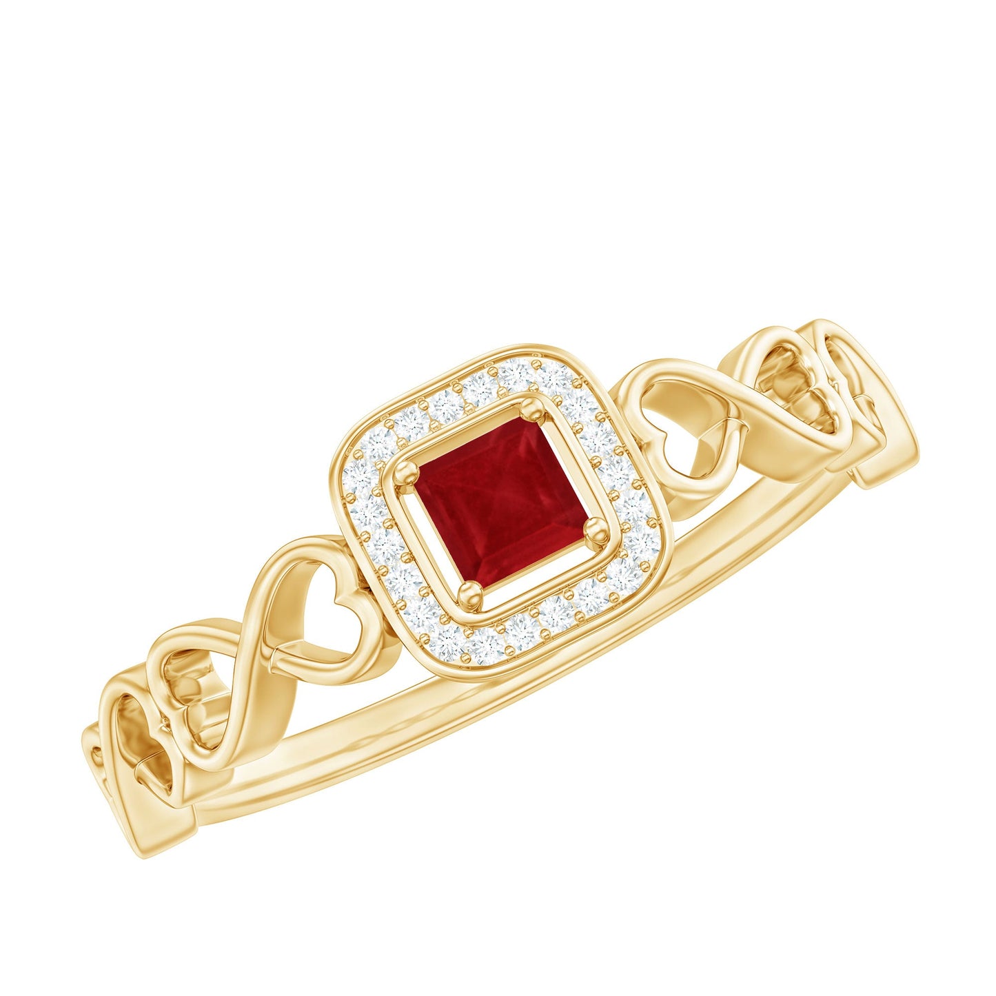 Natural Princess Cut Ruby Diamond Promise Ring with Infinity Shank
