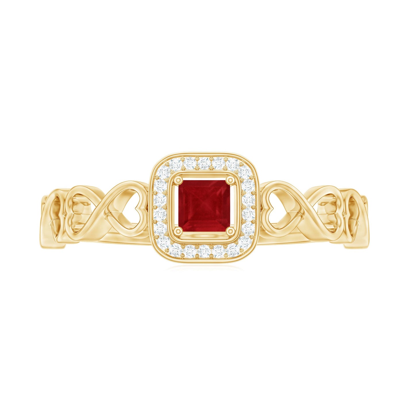 Natural Princess Cut Ruby Diamond Promise Ring with Infinity Shank