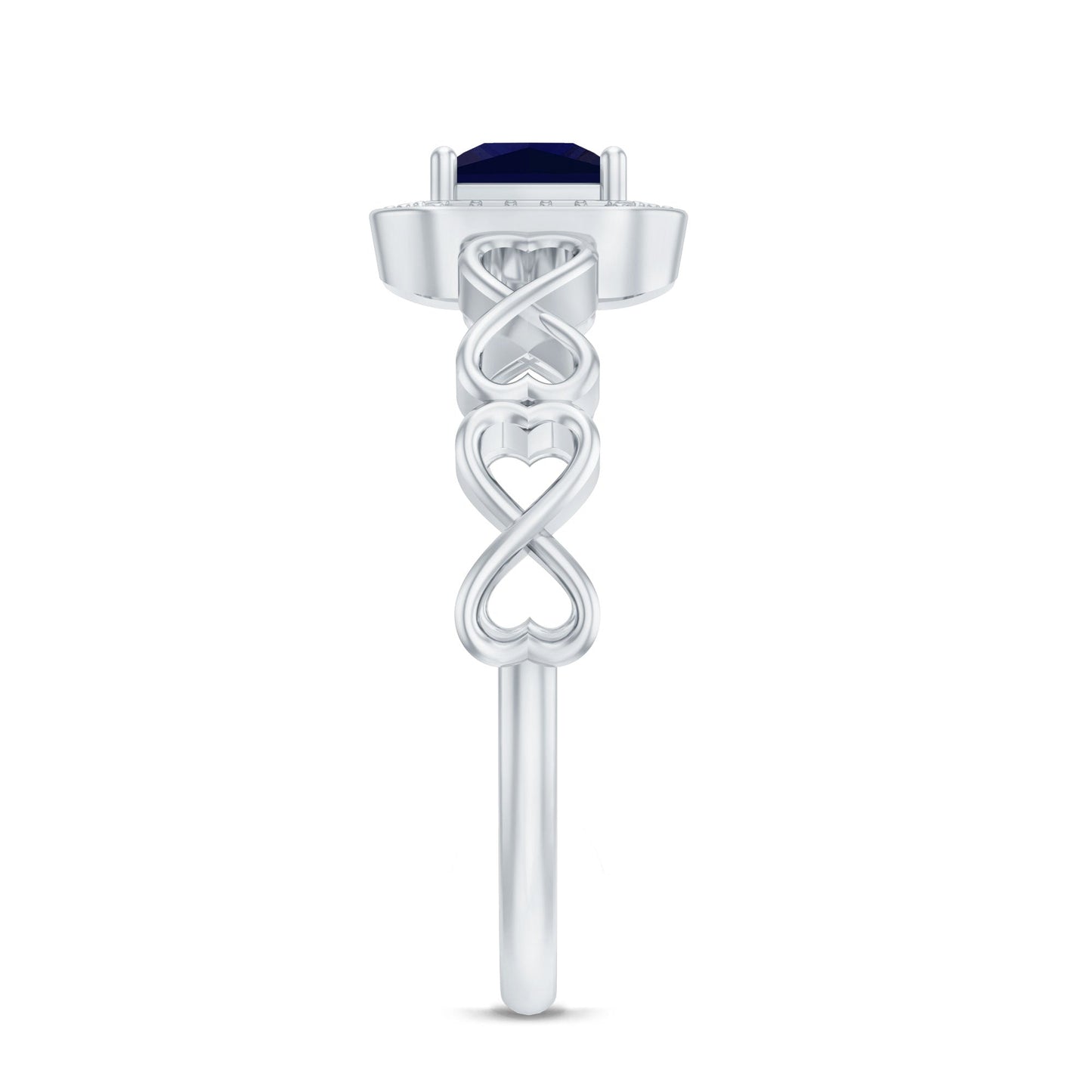 Natural Princess Cut Blue Sapphire Diamond Promise Ring with Infinity Heart Shank