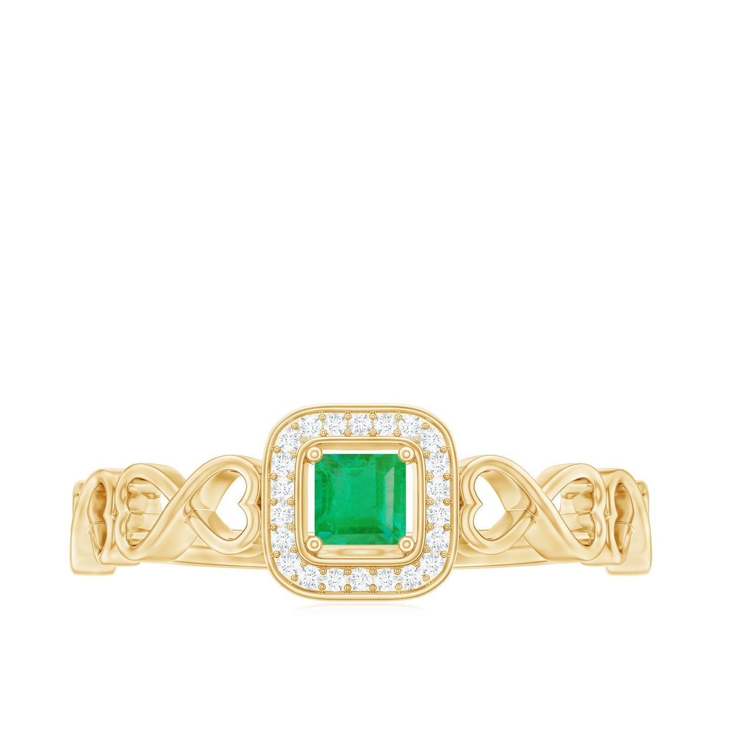 Natural Princess Cut Emerald Diamond Promise Ring For Her