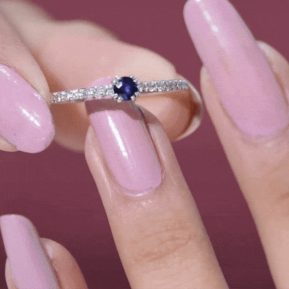 Genuine Blue Sapphire Promise Ring with Diamond