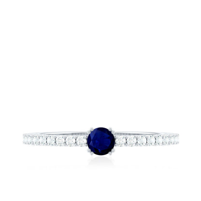 Genuine Blue Sapphire Promise Ring with Diamond