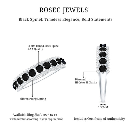 Natural Black Spinel Diamond Half Eternity Ring for Anniversary