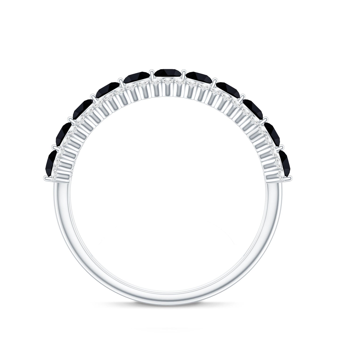 Natural Black Spinel Diamond Half Eternity Ring for Anniversary