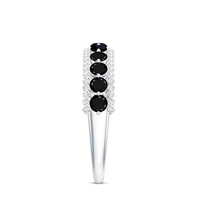 Natural Black Spinel Diamond Half Eternity Ring for Anniversary