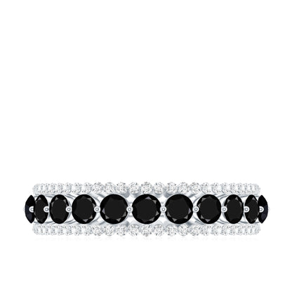 Natural Black Spinel Diamond Half Eternity Ring for Anniversary