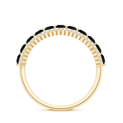 Natural Black Spinel Diamond Half Eternity Ring for Anniversary