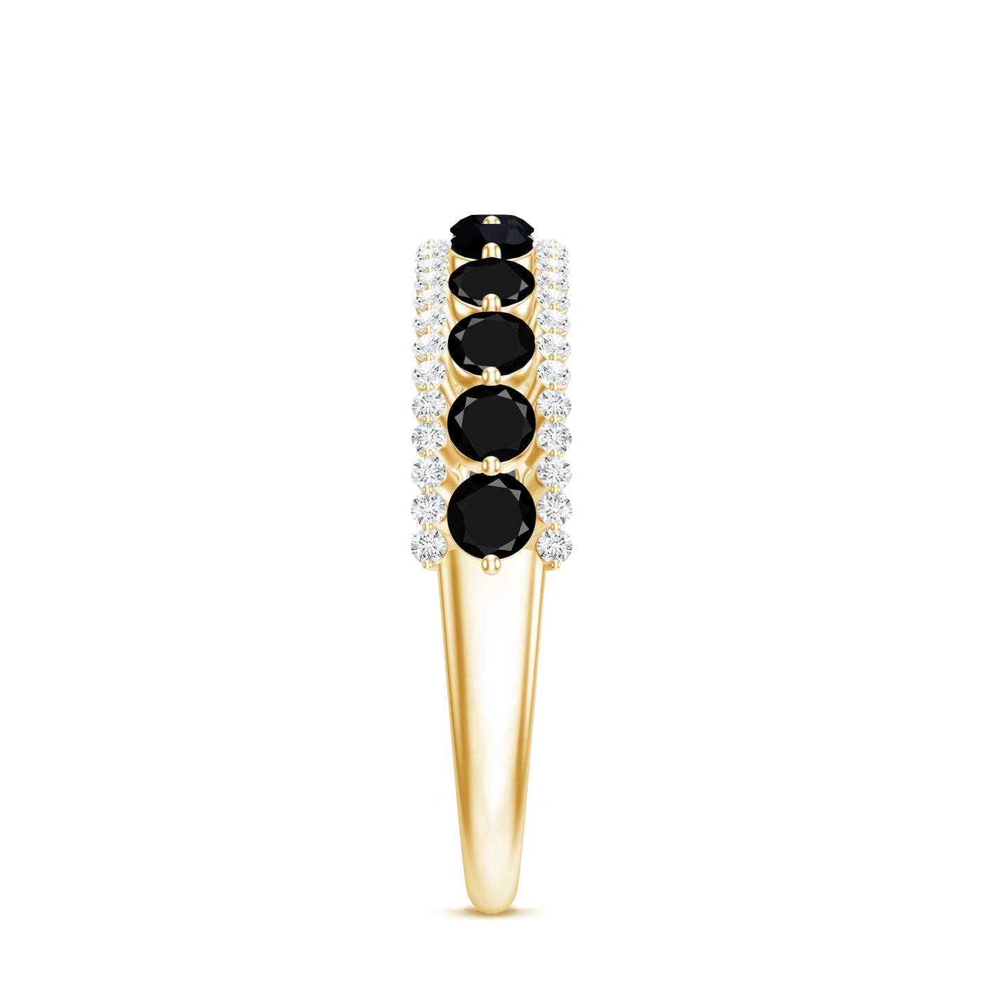 Natural Black Spinel Diamond Half Eternity Ring for Anniversary