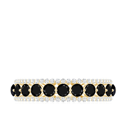 Natural Black Spinel Diamond Half Eternity Ring for Anniversary