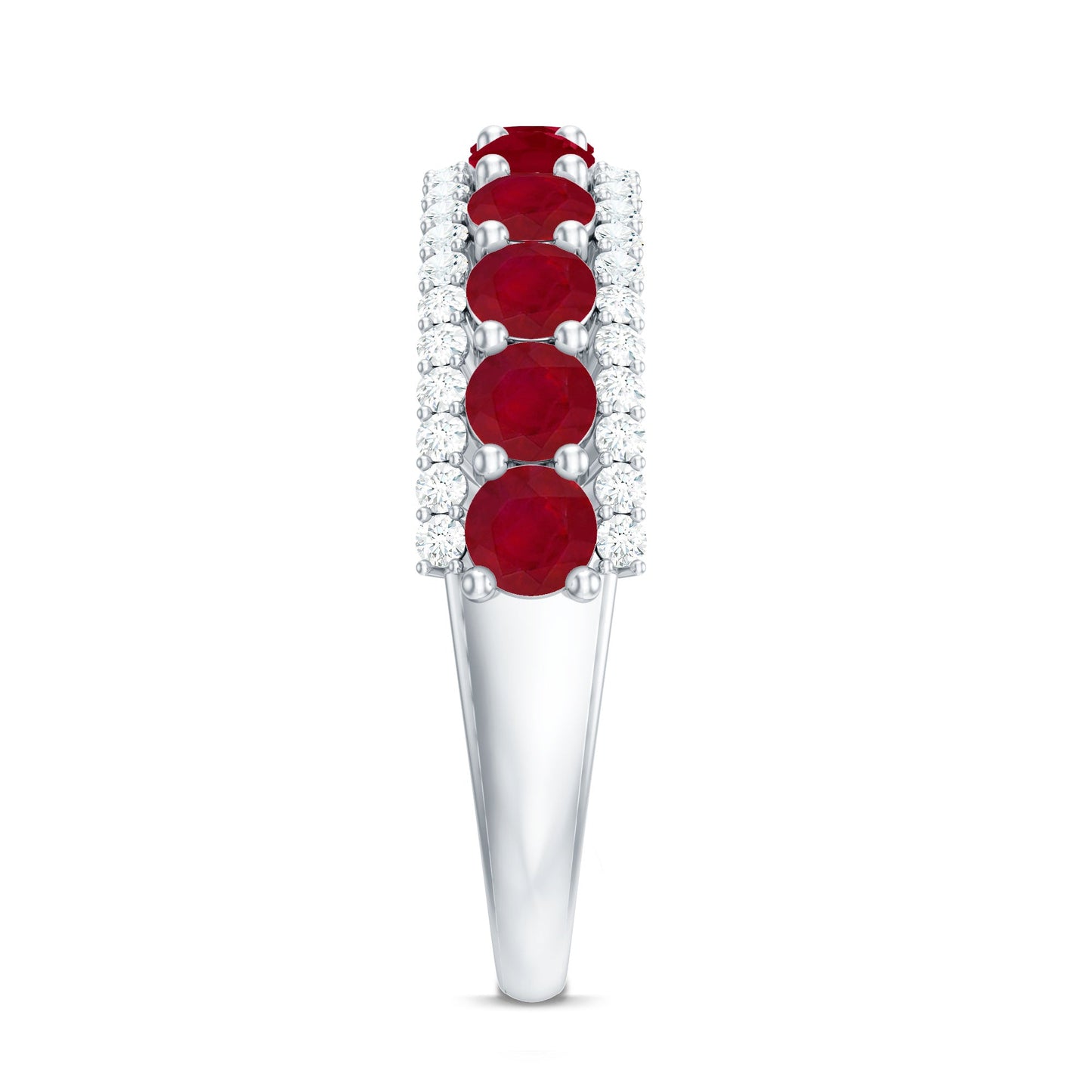 Natural Ruby Diamond Half Eternity Anniversary Band Ring for Women