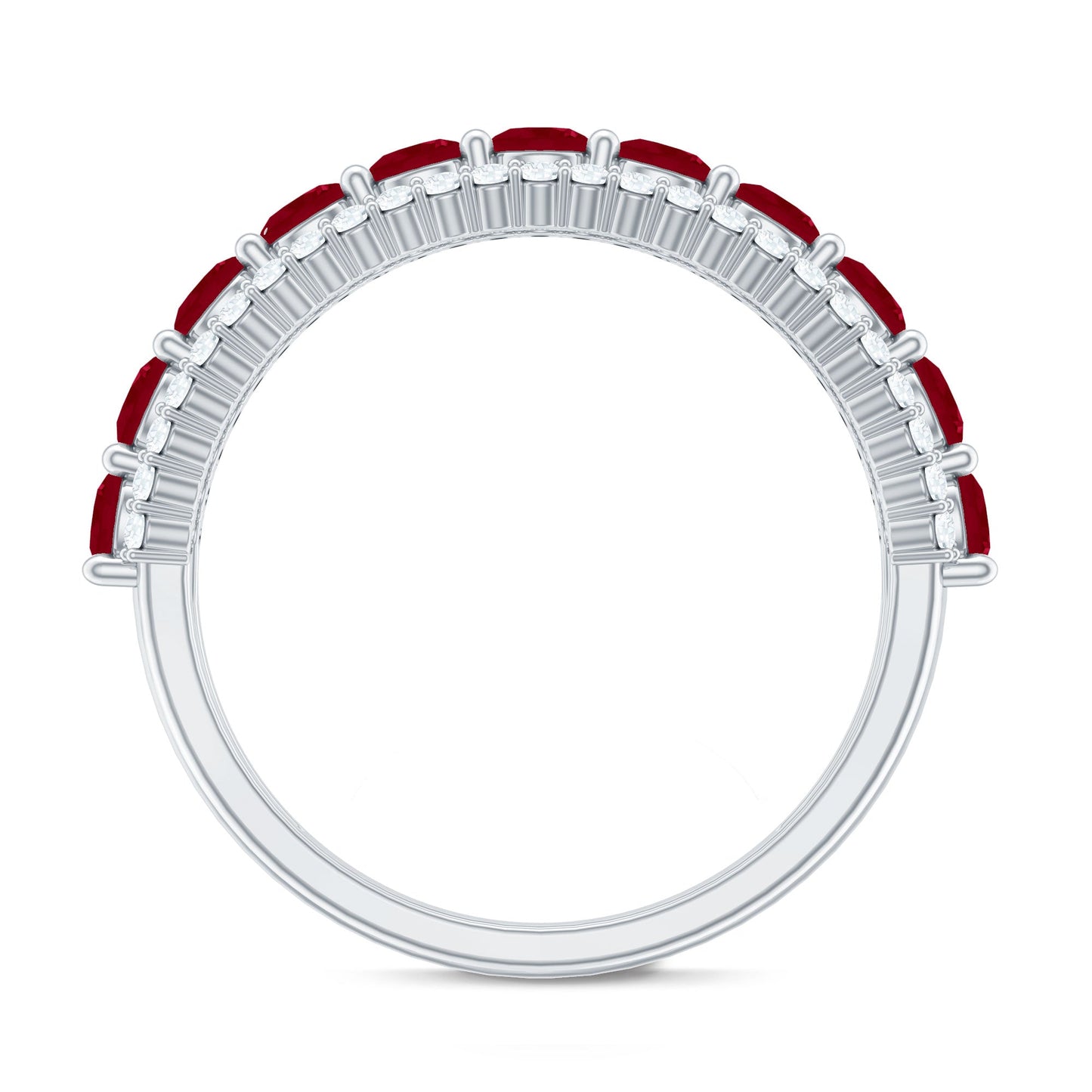 Natural Ruby Diamond Half Eternity Anniversary Band Ring for Women