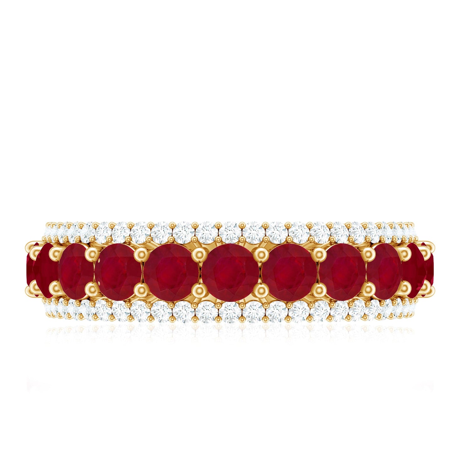 Natural Ruby Diamond Half Eternity Anniversary Band Ring for Women