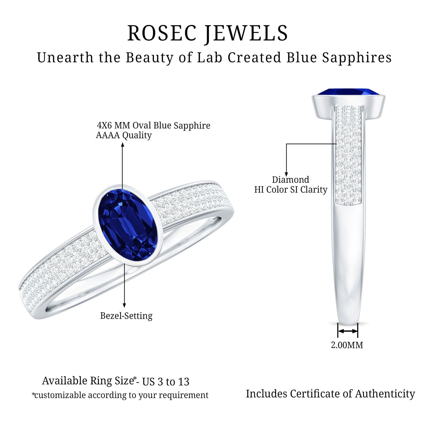 Certified 0.6 Carat Oval Lab Grown Blue Sapphire Engagement Ring with Diamond