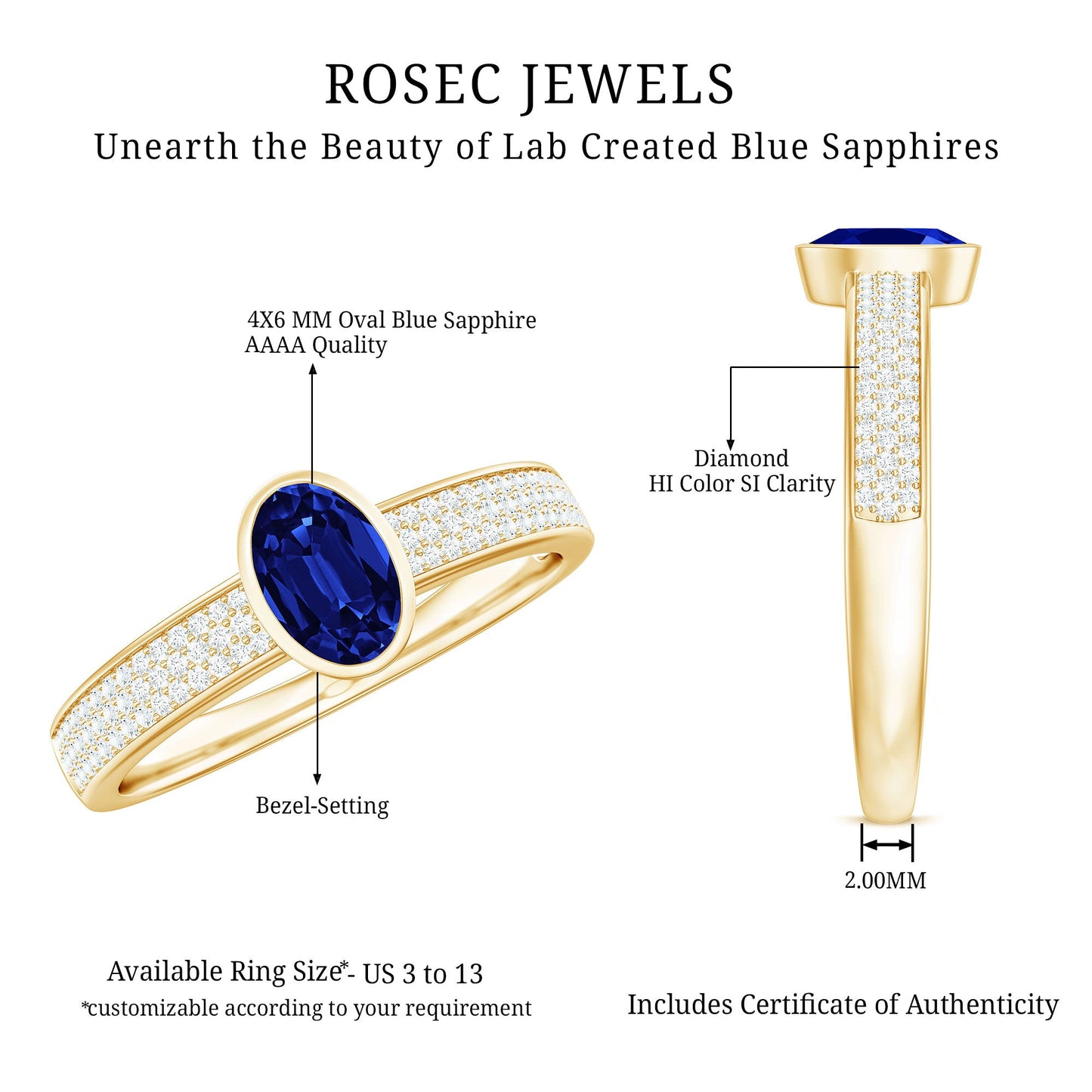 Certified 0.6 Carat Oval Lab Grown Blue Sapphire Engagement Ring with Diamond
