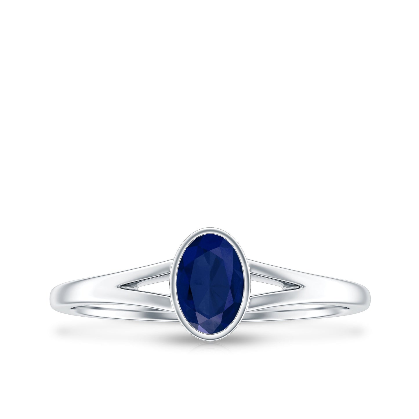 Natural 0.6 Carat Oval Shape Blue Sapphire Promise Ring with Split Shank