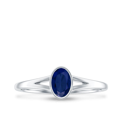 Natural 0.6 Carat Oval Shape Blue Sapphire Promise Ring with Split Shank