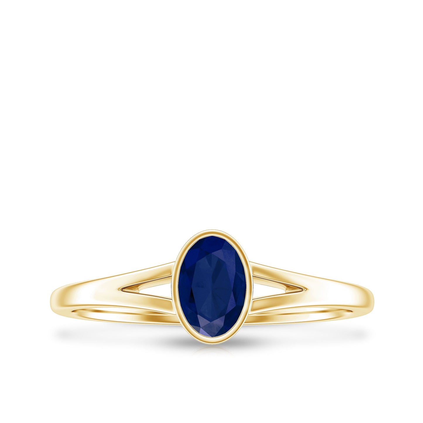 Natural 0.6 Carat Oval Shape Blue Sapphire Promise Ring with Split Shank