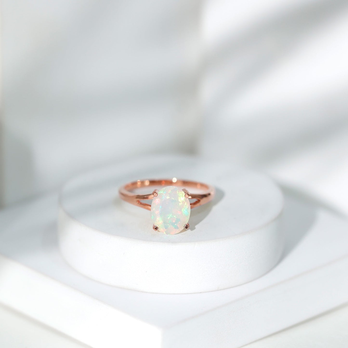 Natural 8X10 mm Ethiopian Opal Diamond Oval Engagement Ring with Split Shank