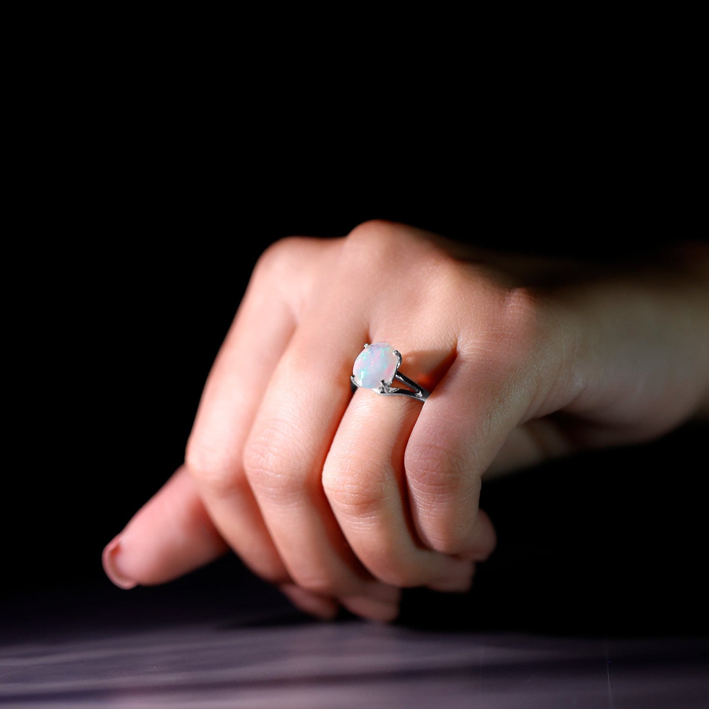 Natural 8X10 mm Ethiopian Opal Diamond Oval Engagement Ring with Split Shank