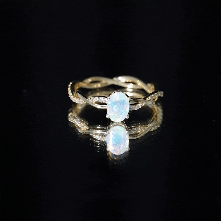 1.2 Carat Natural Opalescent Oval Engagement Ring with Diamond Braided Shank